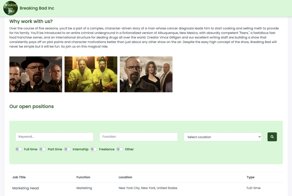 Folk Flow free applicant tracking system - Careers Page Screenshot