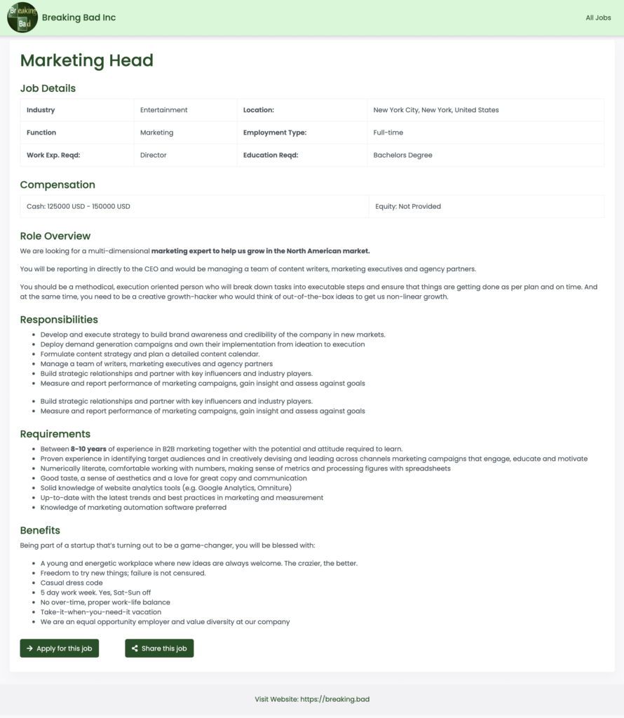 Folk Flow - Job Description Page Screenshot